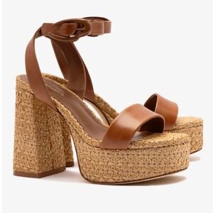 LARROUDE VERONA DOLLY PLATFORM HEEL CARAMEL/RAFFIA 9